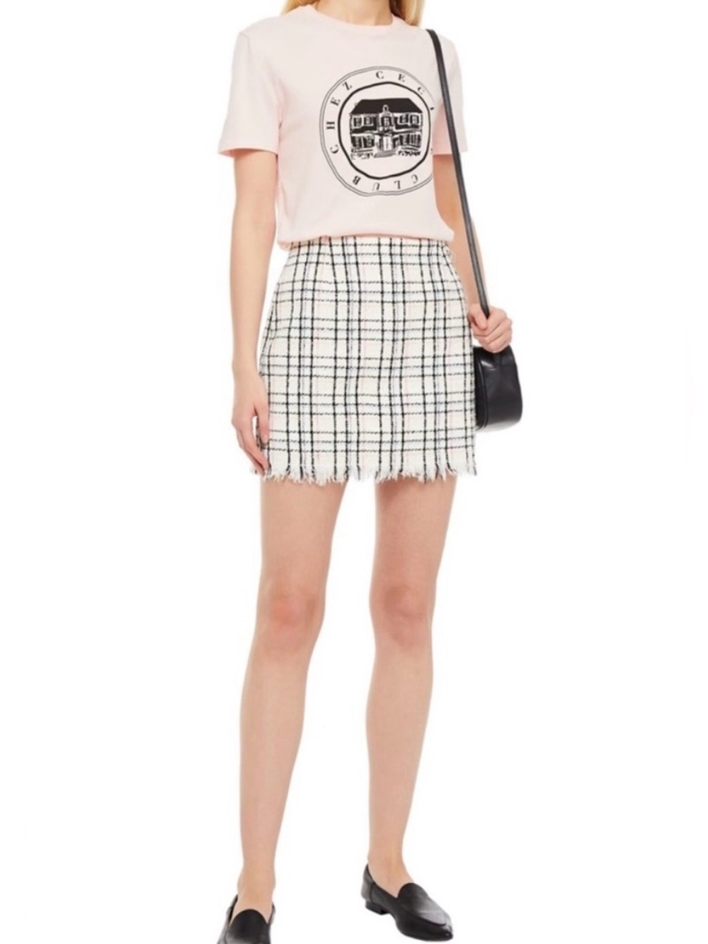 Maje Jianey Tweed Skort Plaid Ecru Mini Skirt, Size 34 US 2